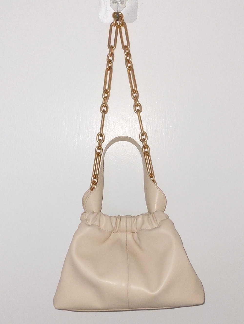 Top Handle Crossbody Gold Chain Strap Bag- Beige
